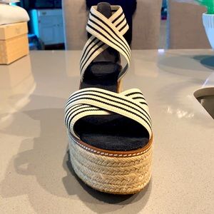 Tory Burch Navy Striped Wedges - size 11